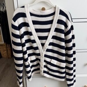 CeCe Navy and White Striped Cardigan